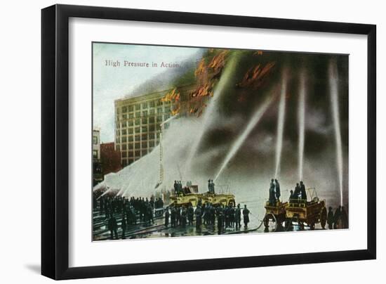 View of Firefighters Spraying an Enormous Blaze-Lantern Press-Framed Art Print