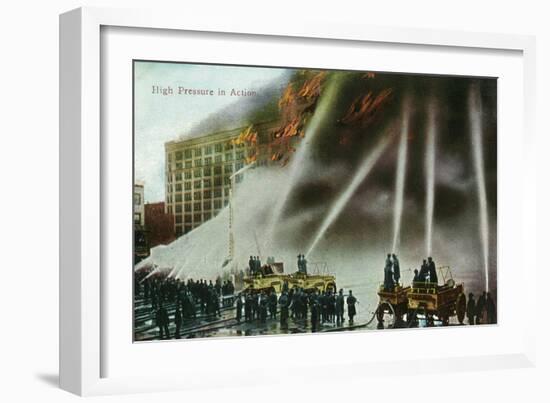 View of Firefighters Spraying an Enormous Blaze-Lantern Press-Framed Art Print