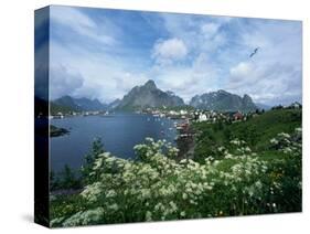 View of Fishing Village and Island-Kevin Schafer-Stretched Canvas