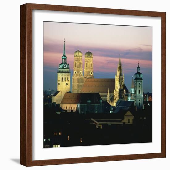 View of Frauenkirch and City at Night, Munich, Bavaria, Germany, Europe-null-Framed Photographic Print