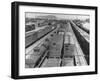 View of Freight Trains, Boxcars and Tank Cars, Standing on Tracks in Small Railroad Yard-null-Framed Photographic Print