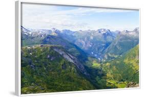 View of Geiranger and Geirangerfjord, from the Summit of Mount Dalsnibba, 1497M, Norway-Amanda Hall-Framed Photographic Print