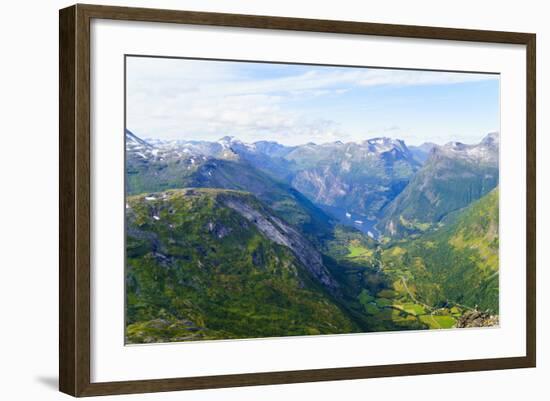 View of Geiranger and Geirangerfjord, from the Summit of Mount Dalsnibba, 1497M, Norway-Amanda Hall-Framed Photographic Print