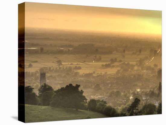 View of Glastonbury During Sunset from Glastonbury Tor, Somerset, England, United Kingdom, Europe-Sara Erith-Stretched Canvas