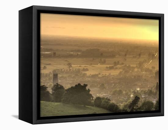 View of Glastonbury During Sunset from Glastonbury Tor, Somerset, England, United Kingdom, Europe-Sara Erith-Framed Stretched Canvas