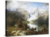 View of Gosau Lake near Salzburg-August Wilhelm Leu-Stretched Canvas