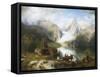 View of Gosau Lake near Salzburg-August Wilhelm Leu-Framed Stretched Canvas