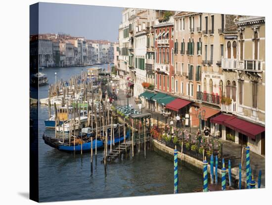 View of Grand Canal and Riva Del Vin from Rialto Bridge, Venice, Veneto, Italy-Martin Child-Stretched Canvas