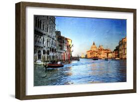 View of Grand Canal on Sunset - Venetian Pictures in Painting Style-Maugli-l-Framed Art Print