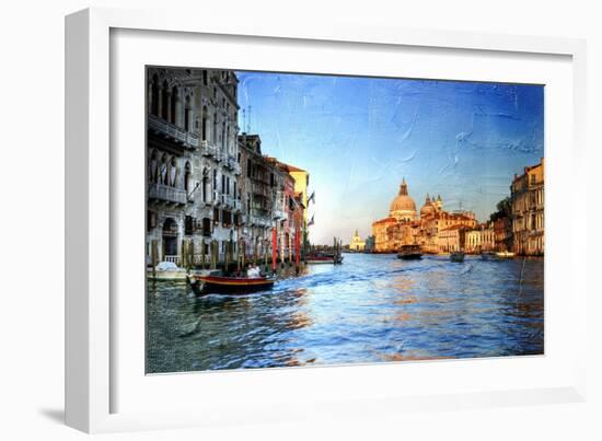 View of Grand Canal on Sunset - Venetian Pictures in Painting Style-Maugli-l-Framed Art Print