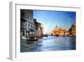 View of Grand Canal on Sunset - Venetian Pictures in Painting Style-Maugli-l-Framed Art Print