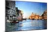 View of Grand Canal on Sunset - Venetian Pictures in Painting Style-Maugli-l-Mounted Art Print