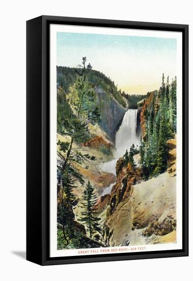 View of Great Falls from Red Rock, Yellowstone National Park, Wyoming-Lantern Press-Framed Stretched Canvas