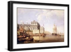 View of Greenwich Hospital, from the North Bank of the Thames, 1835, with Fishing Activities on The-George the Elder Chambers-Framed Giclee Print