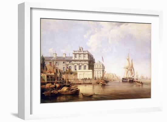 View of Greenwich Hospital, from the North Bank of the Thames, 1835, with Fishing Activities on The-George the Elder Chambers-Framed Giclee Print