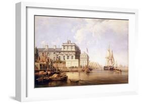 View of Greenwich Hospital, from the North Bank of the Thames, 1835, with Fishing Activities on The-George the Elder Chambers-Framed Giclee Print