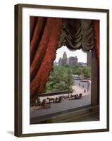 View of Handsome Cab Horse Drawn Carriages Outside the Plaza Hotel-Dmitri Kessel-Framed Photographic Print