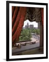 View of Handsome Cab Horse Drawn Carriages Outside the Plaza Hotel-Dmitri Kessel-Framed Photographic Print