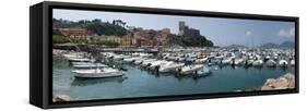 View of harbor and castle of Lerici, Liguria, Italy-null-Framed Stretched Canvas