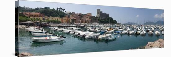 View of harbor and castle of Lerici, Liguria, Italy-null-Stretched Canvas