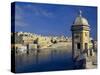 View of Harbor and Fortress Turret, Valletta, Malta-Robin Hill-Stretched Canvas