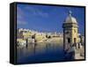 View of Harbor and Fortress Turret, Valletta, Malta-Robin Hill-Framed Stretched Canvas