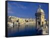 View of Harbor and Fortress Turret, Valletta, Malta-Robin Hill-Framed Stretched Canvas