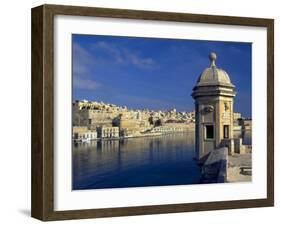 View of Harbor and Fortress Turret, Valletta, Malta-Robin Hill-Framed Premium Photographic Print