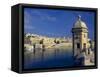 View of Harbor and Fortress Turret, Valletta, Malta-Robin Hill-Framed Stretched Canvas