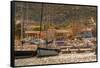 View of harbour and boats and church at Cannigione, Cannigione, Sardinia, Italy, Mediterranean-Frank Fell-Framed Stretched Canvas