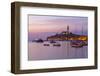 View of harbour and the old town with the Cathedral of St. Euphemia at dusk, Croatia-Frank Fell-Framed Photographic Print