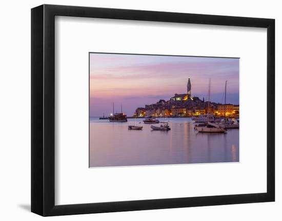 View of harbour and the old town with the Cathedral of St. Euphemia at dusk, Croatia-Frank Fell-Framed Photographic Print