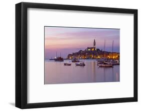 View of harbour and the old town with the Cathedral of St. Euphemia at dusk, Croatia-Frank Fell-Framed Photographic Print