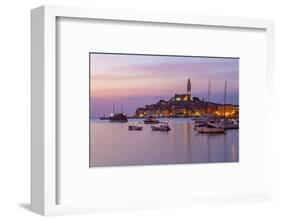 View of harbour and the old town with the Cathedral of St. Euphemia at dusk, Croatia-Frank Fell-Framed Photographic Print