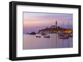 View of harbour and the old town with the Cathedral of St. Euphemia at dusk, Croatia-Frank Fell-Framed Photographic Print