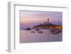 View of harbour and the old town with the Cathedral of St. Euphemia at dusk, Croatia-Frank Fell-Framed Photographic Print