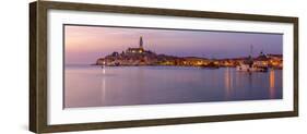 View of harbour and the old town with the Cathedral of St. Euphemia at dusk, Croatia-Frank Fell-Framed Photographic Print