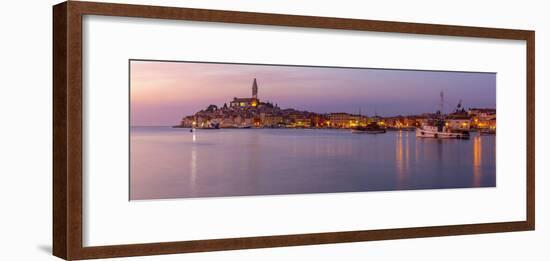 View of harbour and the old town with the Cathedral of St. Euphemia at dusk, Croatia-Frank Fell-Framed Photographic Print