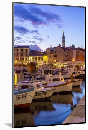 View of harbour and the old town with the Cathedral of St. Euphemia at dusk, Croatia-Frank Fell-Mounted Photographic Print