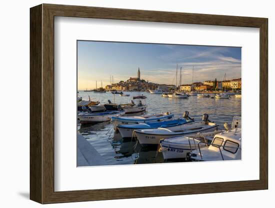 View of harbour and the old town with the Cathedral of St. Euphemia at sunset, Croatia-Frank Fell-Framed Photographic Print