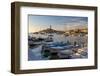 View of harbour and the old town with the Cathedral of St. Euphemia at sunset, Croatia-Frank Fell-Framed Photographic Print