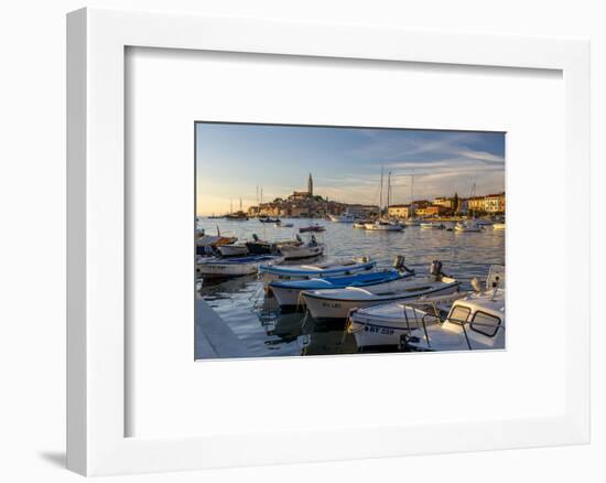 View of harbour and the old town with the Cathedral of St. Euphemia at sunset, Croatia-Frank Fell-Framed Photographic Print