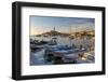 View of harbour and the old town with the Cathedral of St. Euphemia at sunset, Croatia-Frank Fell-Framed Photographic Print