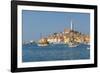 View of harbour and the old town with the Cathedral of St. Euphemia, Rovinj, Istria, Croatia-Frank Fell-Framed Photographic Print