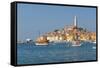 View of harbour and the old town with the Cathedral of St. Euphemia, Rovinj, Istria, Croatia-Frank Fell-Framed Stretched Canvas