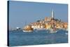 View of harbour and the old town with the Cathedral of St. Euphemia, Rovinj, Istria, Croatia-Frank Fell-Stretched Canvas