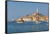 View of harbour and the old town with the Cathedral of St. Euphemia, Rovinj, Istria, Croatia-Frank Fell-Framed Stretched Canvas