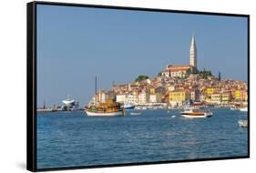 View of harbour and the old town with the Cathedral of St. Euphemia, Rovinj, Istria, Croatia-Frank Fell-Framed Stretched Canvas