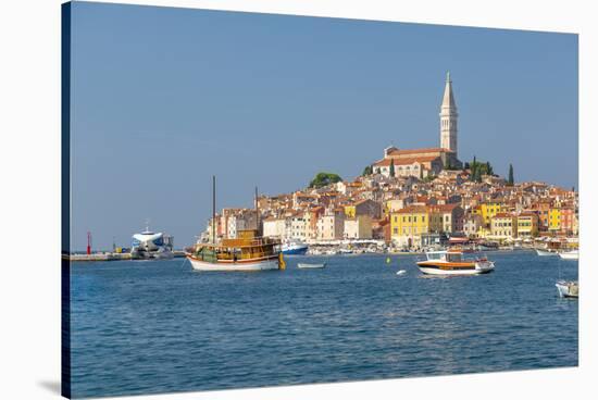 View of harbour and the old town with the Cathedral of St. Euphemia, Rovinj, Istria, Croatia-Frank Fell-Stretched Canvas