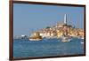 View of harbour and the old town with the Cathedral of St. Euphemia, Rovinj, Istria, Croatia-Frank Fell-Framed Photographic Print